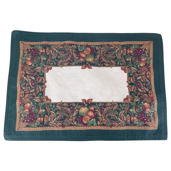 Set Of 4 Thanksgiving Fruit & Vine Placemats Green Border 18" x 13" Table Mats - Picture 4 of 9